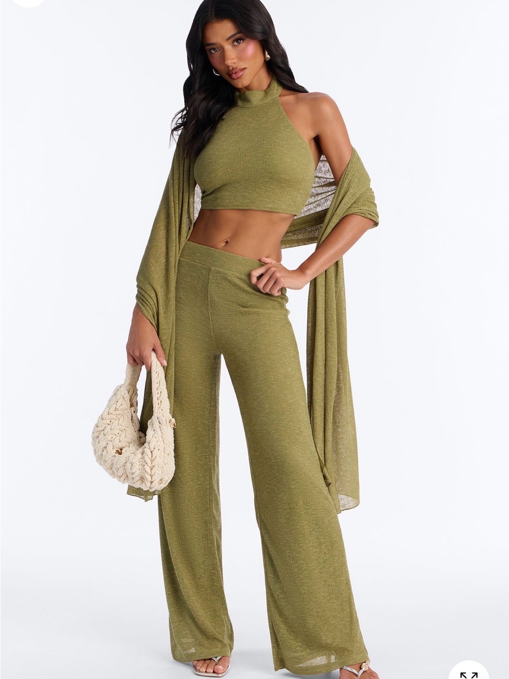 FASHION NOVA Olive Green Wide-Leg Knit Pants Set